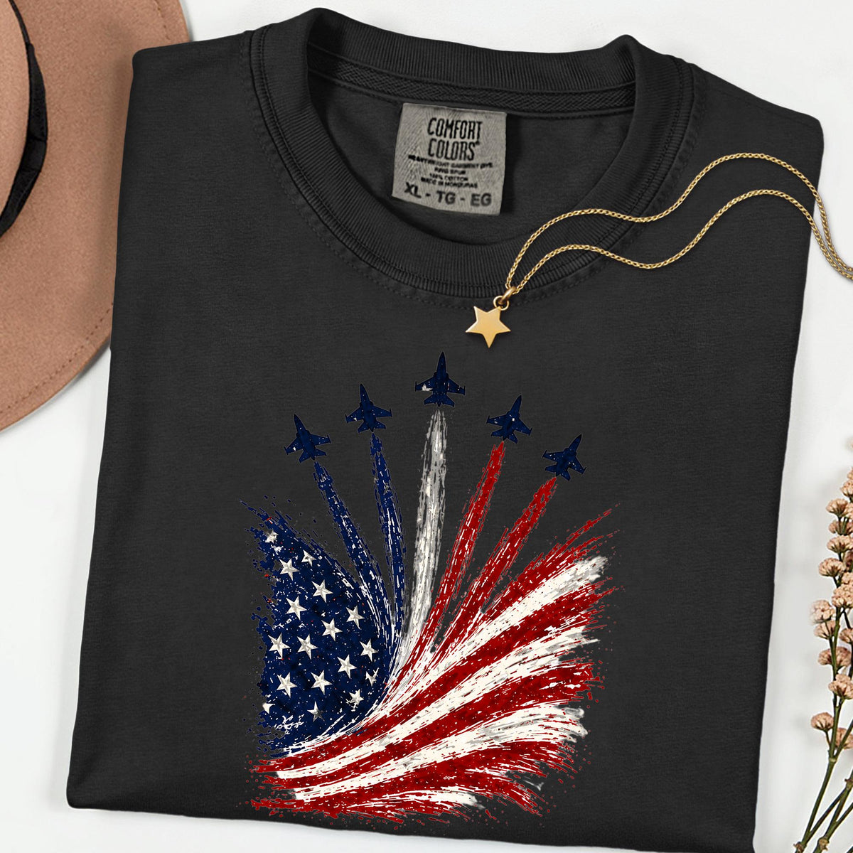 Comfort Colors® American Flag Airplanes Shirt, Patriotic Aviation 4th of July Gift