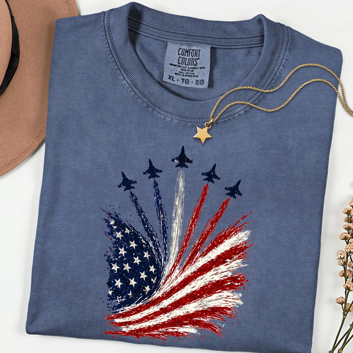 Comfort Colors® American Flag Airplanes Shirt, Patriotic Aviation 4th of July Gift
