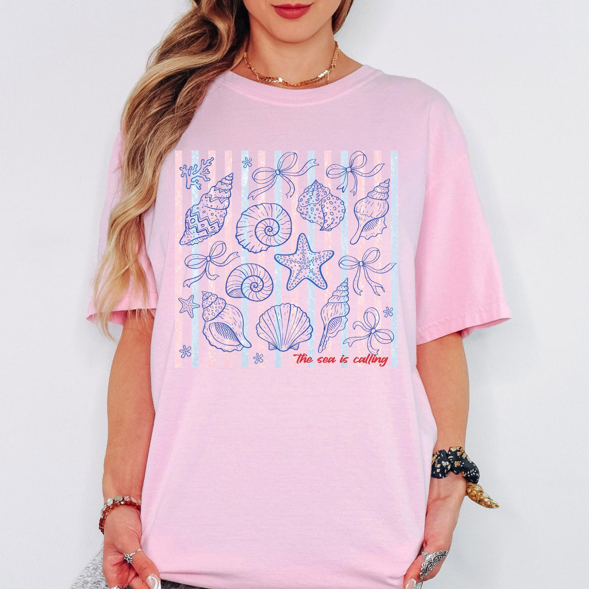 Comfort Colors® The Sea Is Calling Shirt, Retro Coastal Tshirt, Funny Beach Tee, Summer Graphic Tee