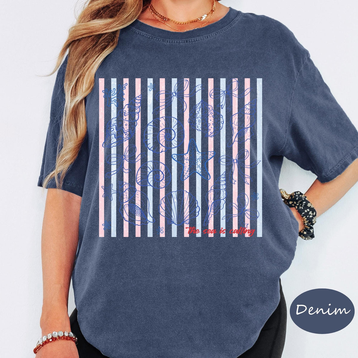 Comfort Colors® The Sea Is Calling Shirt, Retro Coastal Tshirt, Funny Beach Tee, Summer Graphic Tee
