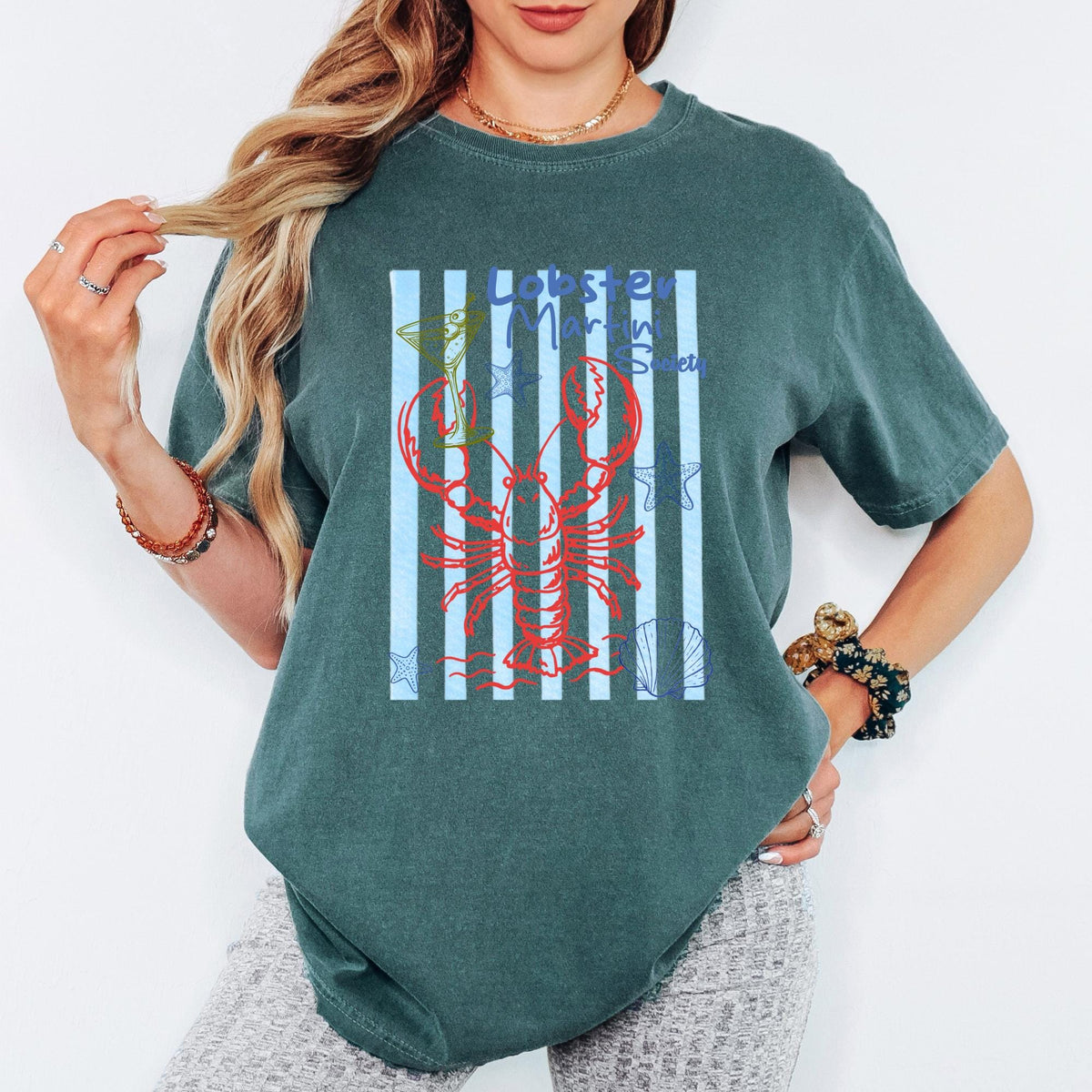 Comfort Colors® Lobster Martini Society Shirt, Retro Coastal Tshirt, Funny Beach Tee, Summer Graphic Tee