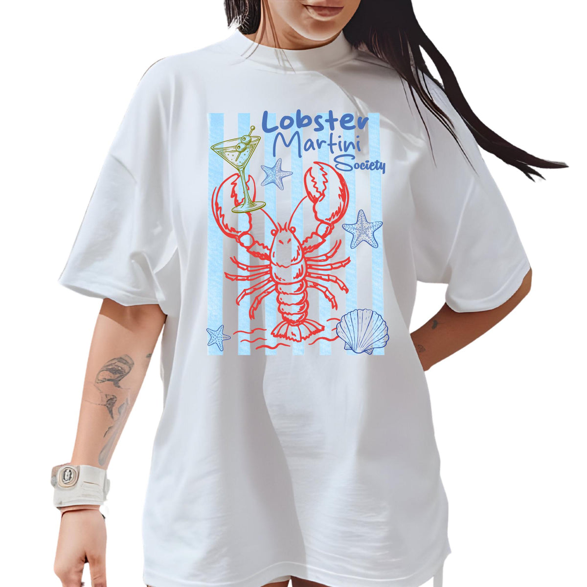 Comfort Colors® Lobster Martini Society Shirt, Retro Coastal Tshirt, Funny Beach Tee, Summer Graphic Tee