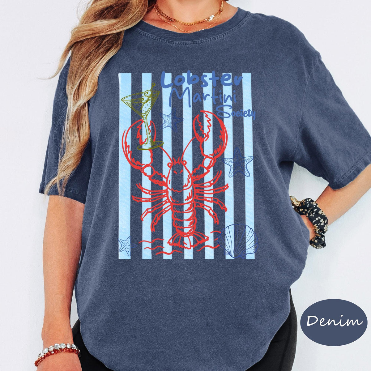 Comfort Colors® Lobster Martini Society Shirt, Retro Coastal Tshirt, Funny Beach Tee, Summer Graphic Tee