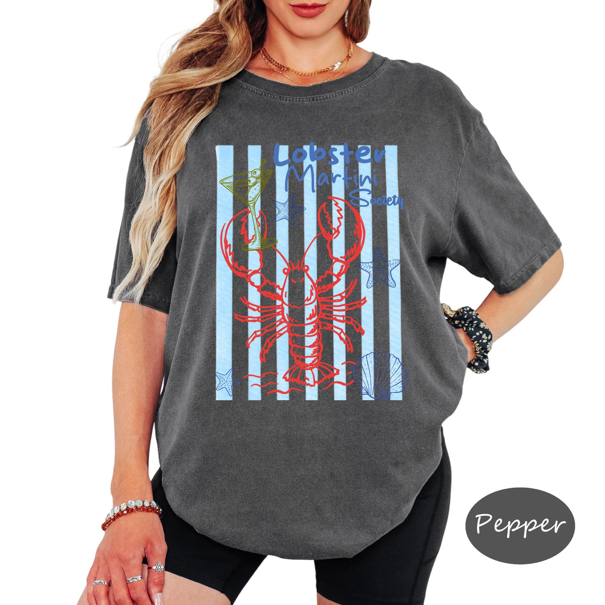 Comfort Colors® Lobster Martini Society Shirt, Retro Coastal Tshirt, Funny Beach Tee, Summer Graphic Tee