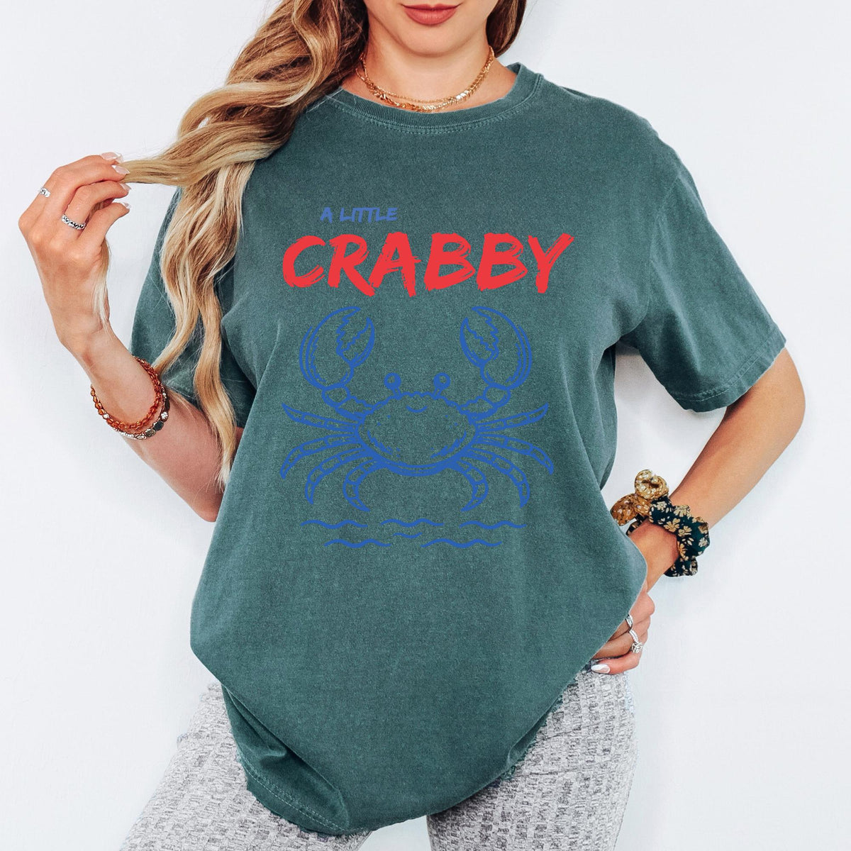 Comfort Colors® A Little Crabby Shirt, Retro Coastal Tshirt, Funny Beach Tee, Summer Graphic Tee