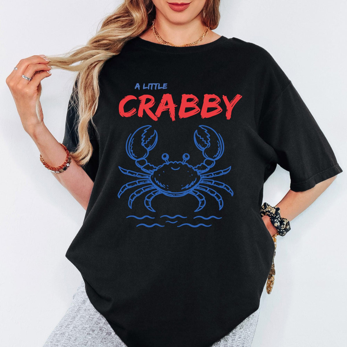 Comfort Colors® A Little Crabby Shirt, Retro Coastal Tshirt, Funny Beach Tee, Summer Graphic Tee