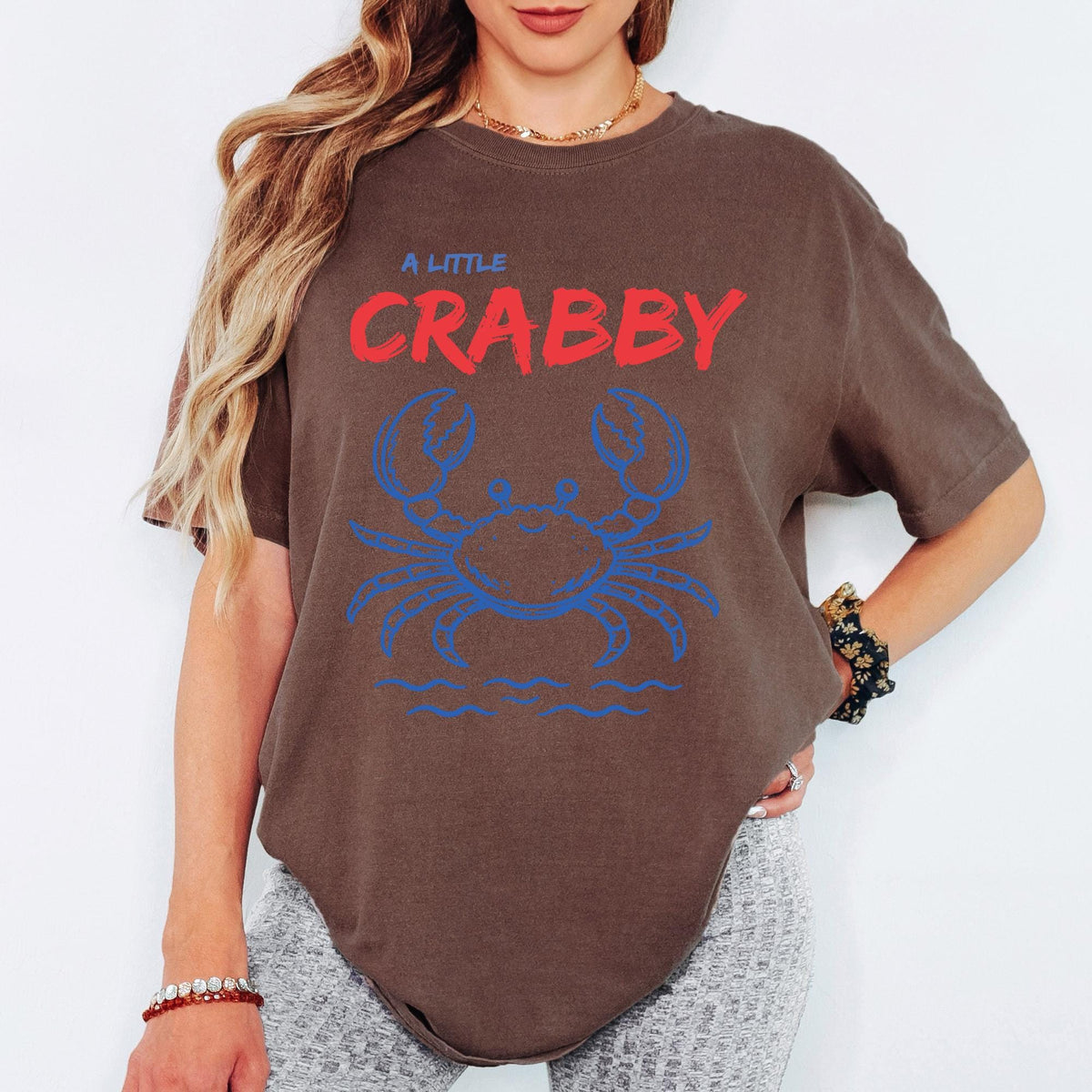 Comfort Colors® A Little Crabby Shirt, Retro Coastal Tshirt, Funny Beach Tee, Summer Graphic Tee