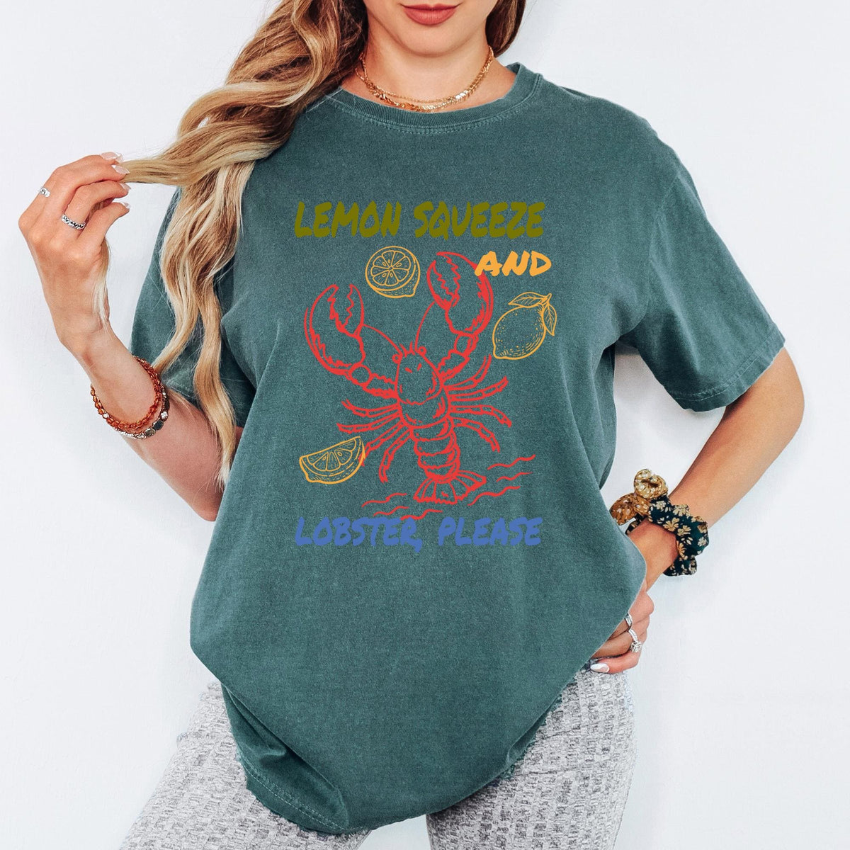 Comfort Colors® Lemon Squeeze And Lobster Please Shirt, Retro Coastal Tshirt, Funny Beach Tee, Summer Graphic Tee