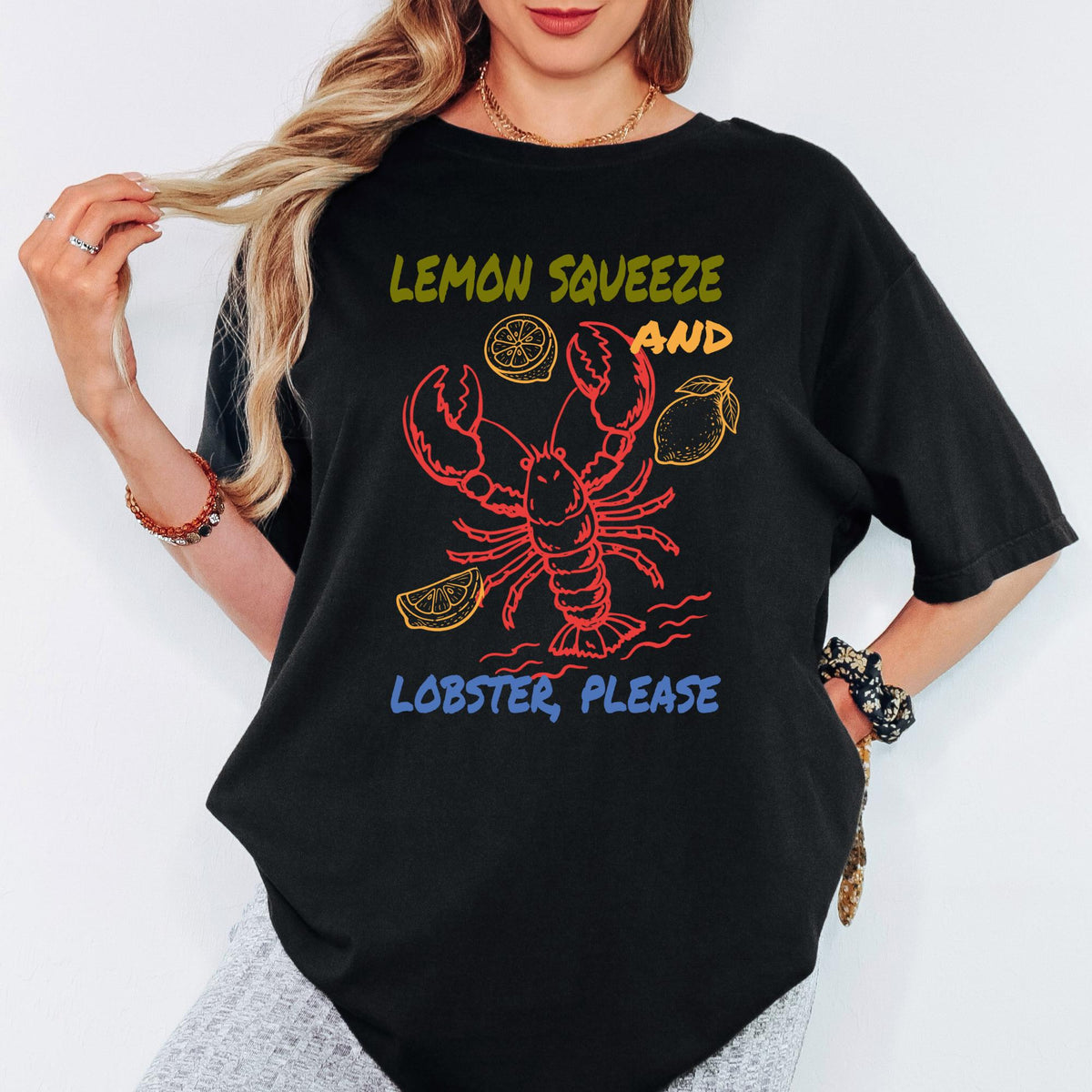 Comfort Colors® Lemon Squeeze And Lobster Please Shirt, Retro Coastal Tshirt, Funny Beach Tee, Summer Graphic Tee