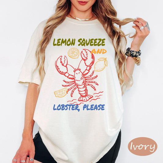 Comfort Colors® Lemon Squeeze And Lobster Please Shirt, Retro Coastal Tshirt, Funny Beach Tee, Summer Graphic Tee