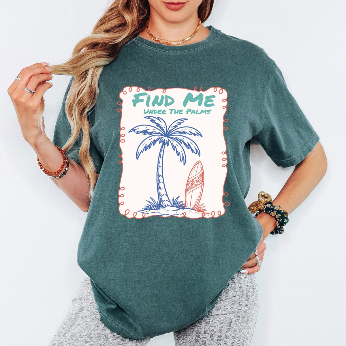 Comfort Colors® Find Me Under The Palms Shirt, Retro Coastal Tshirt, Funny Beach Tee, Summer Graphic Tee