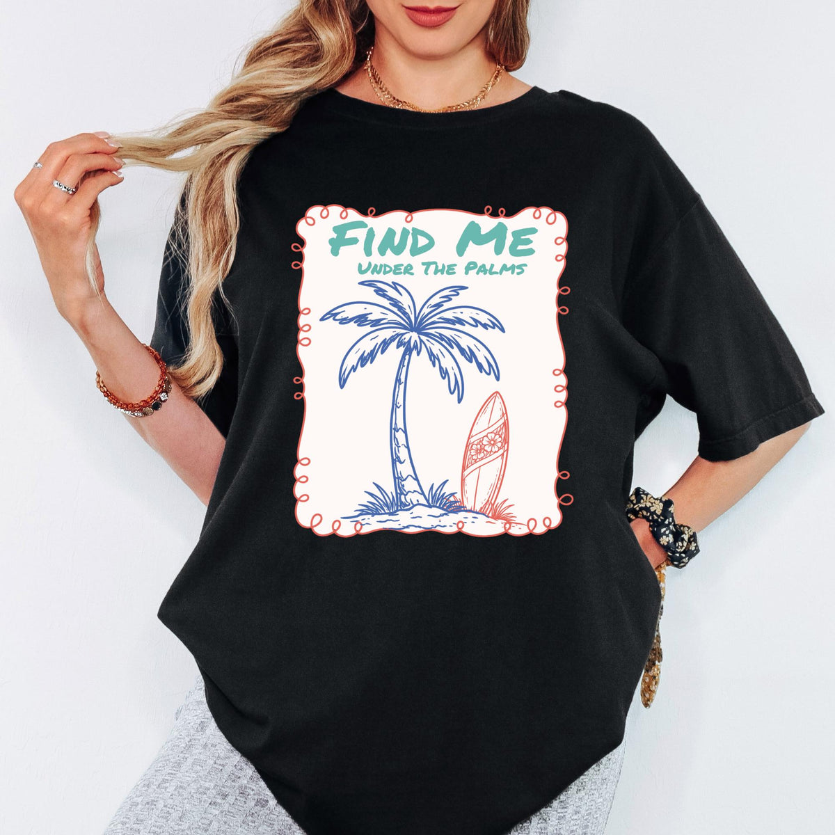 Comfort Colors® Find Me Under The Palms Shirt, Retro Coastal Tshirt, Funny Beach Tee, Summer Graphic Tee