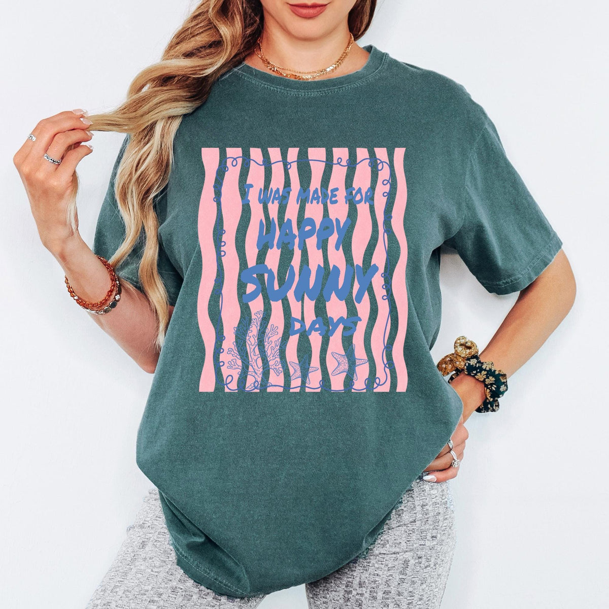 Comfort Colors® I Was Made For Happy Sunny Days Shirt, Retro Coastal Tshirt, Funny Beach Tee, Summer Graphic Tee
