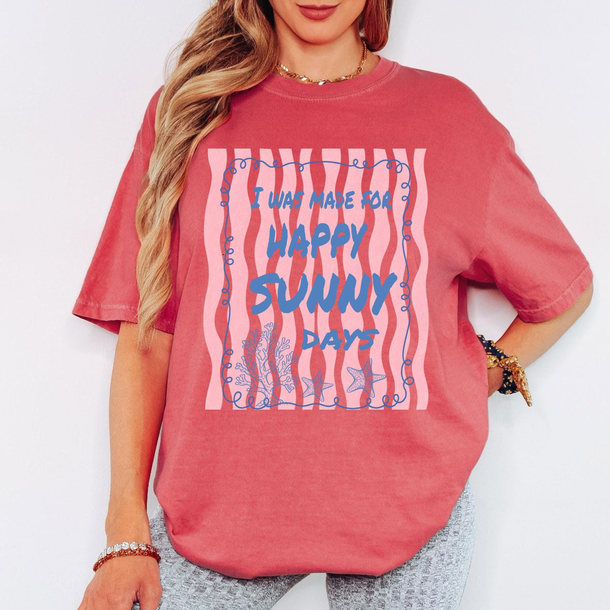 Comfort Colors® I Was Made For Happy Sunny Days Shirt, Retro Coastal Tshirt, Funny Beach Tee, Summer Graphic Tee