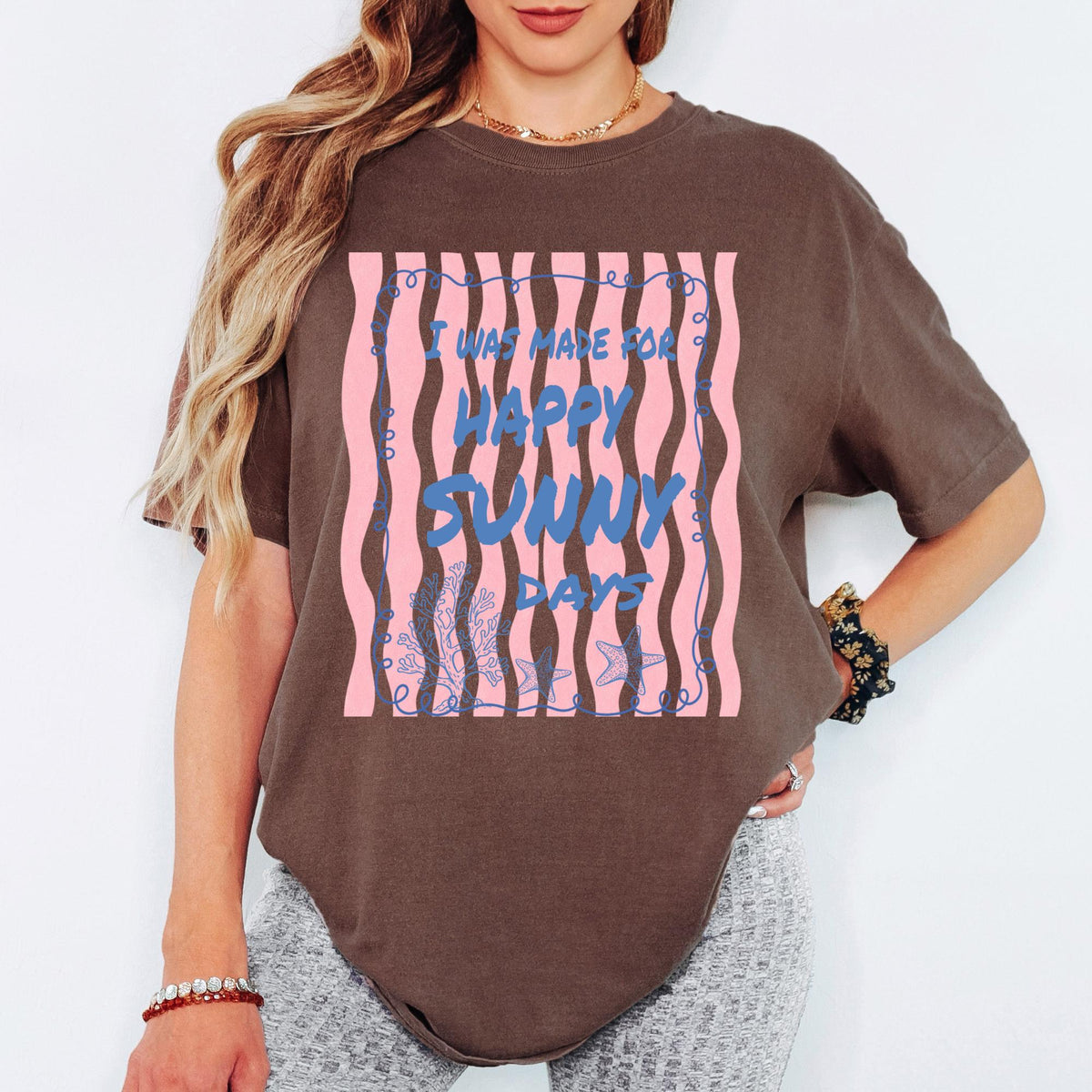 Comfort Colors® I Was Made For Happy Sunny Days Shirt, Retro Coastal Tshirt, Funny Beach Tee, Summer Graphic Tee