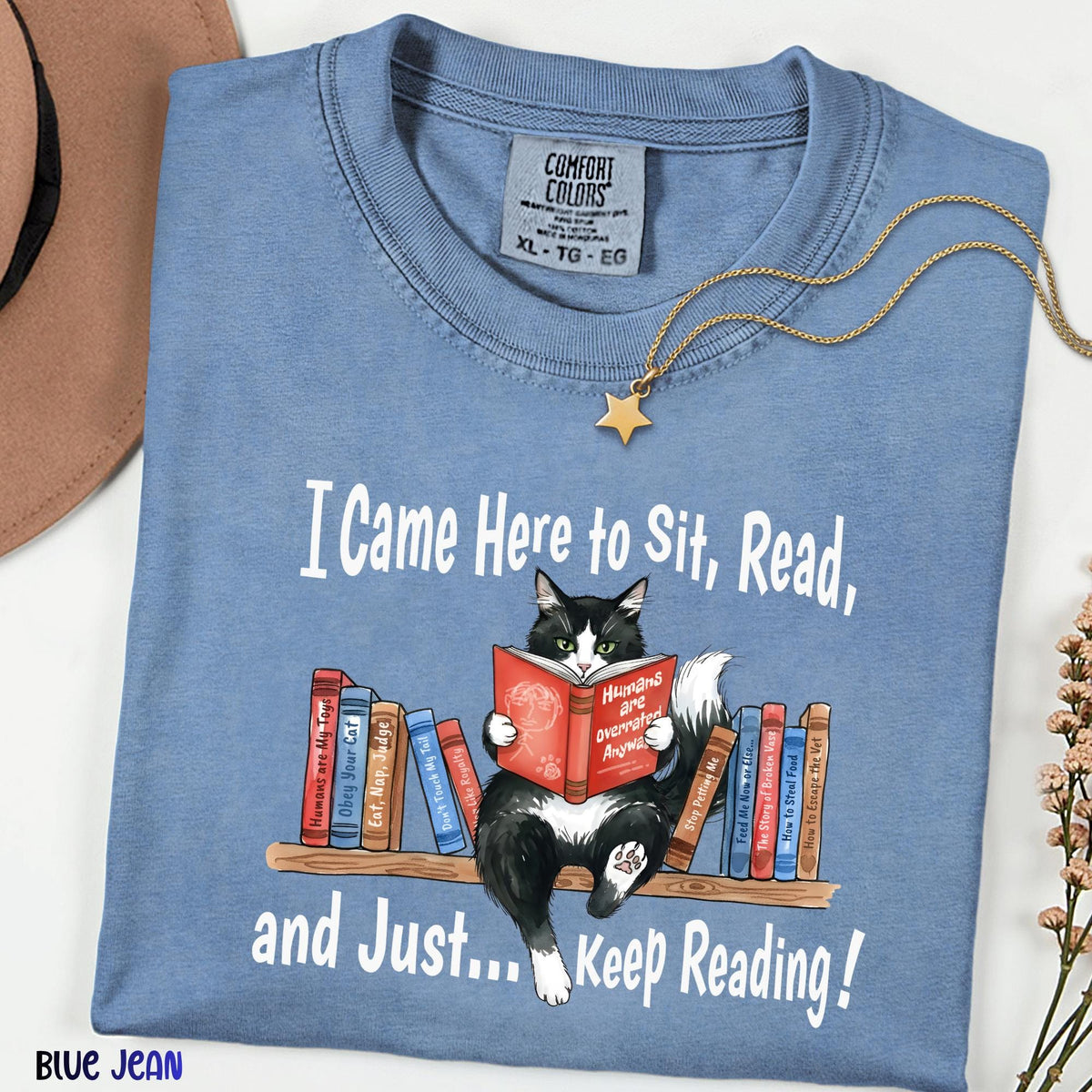 Funny Cat Reading Comfort Colors Shirt, Book Lover Tee, Librarian Cat T-Shirt, Introvert Reader Gift, Cozy Bookworm Shirt