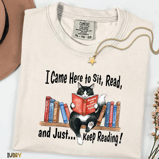 Funny Cat Reading Comfort Colors Shirt, Book Lover Tee, Librarian Cat T-Shirt, Introvert Reader Gift, Cozy Bookworm Shirt