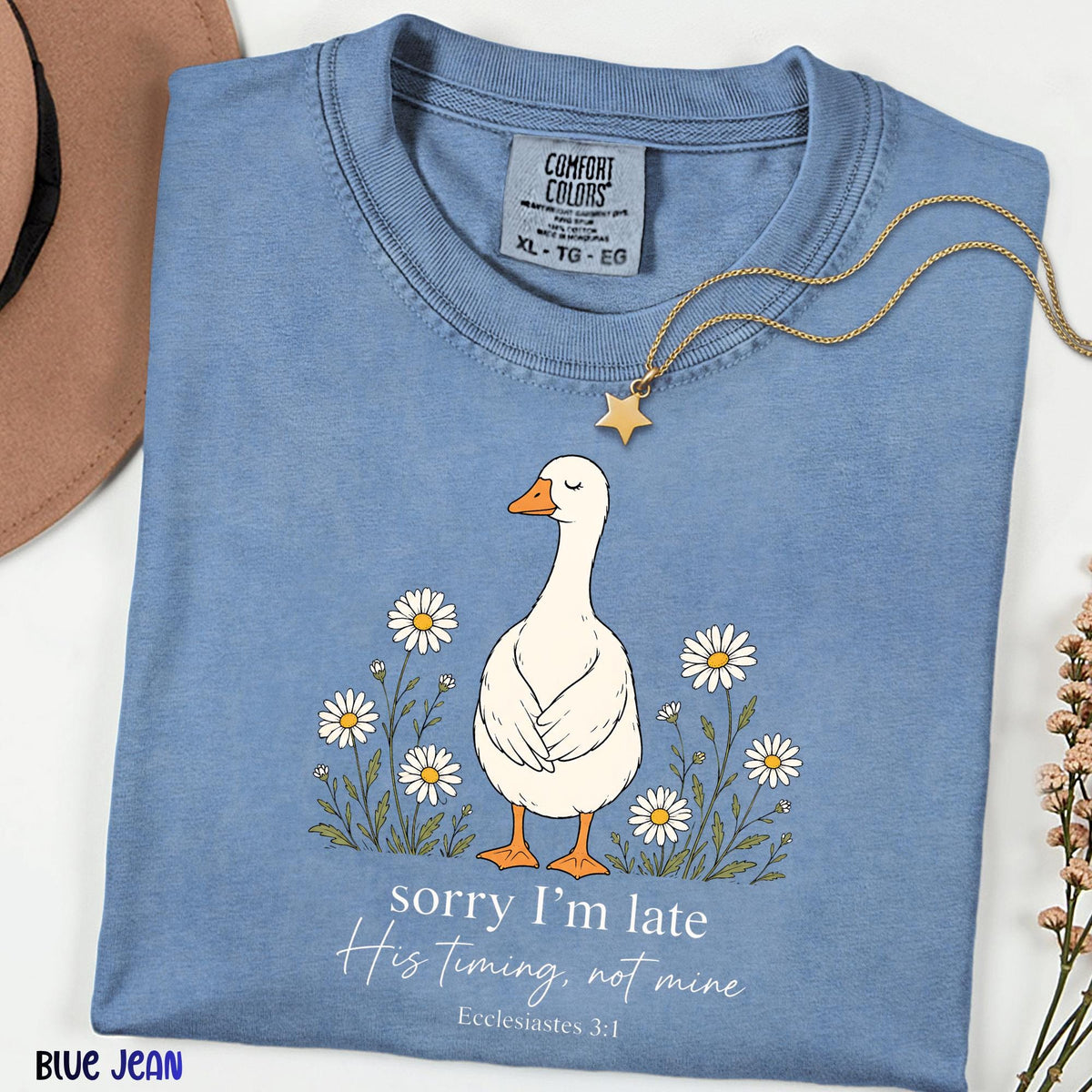 Comfort Colors® Silly Goose Christian Shirt, Sorry I'm Late His Timing Not Mine Tee, Funny Faith Based Shirt, Bible Verse Christian Gift