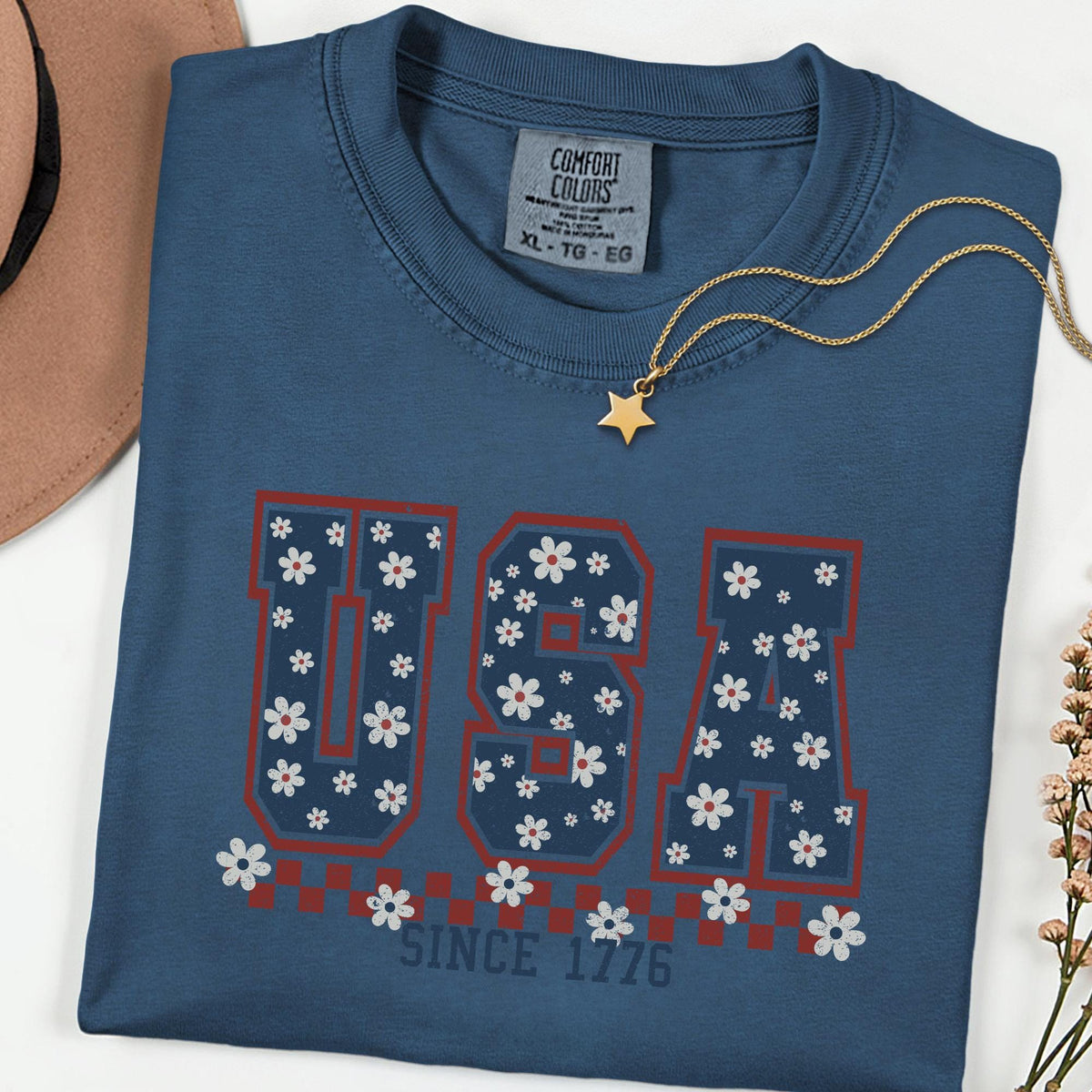 Comfort Colors® USA Since 1776 Shirt 4th of July Gift Shirts, Floral Patriotic Shirt, 250th Anniversary Retro Independence Day Tee