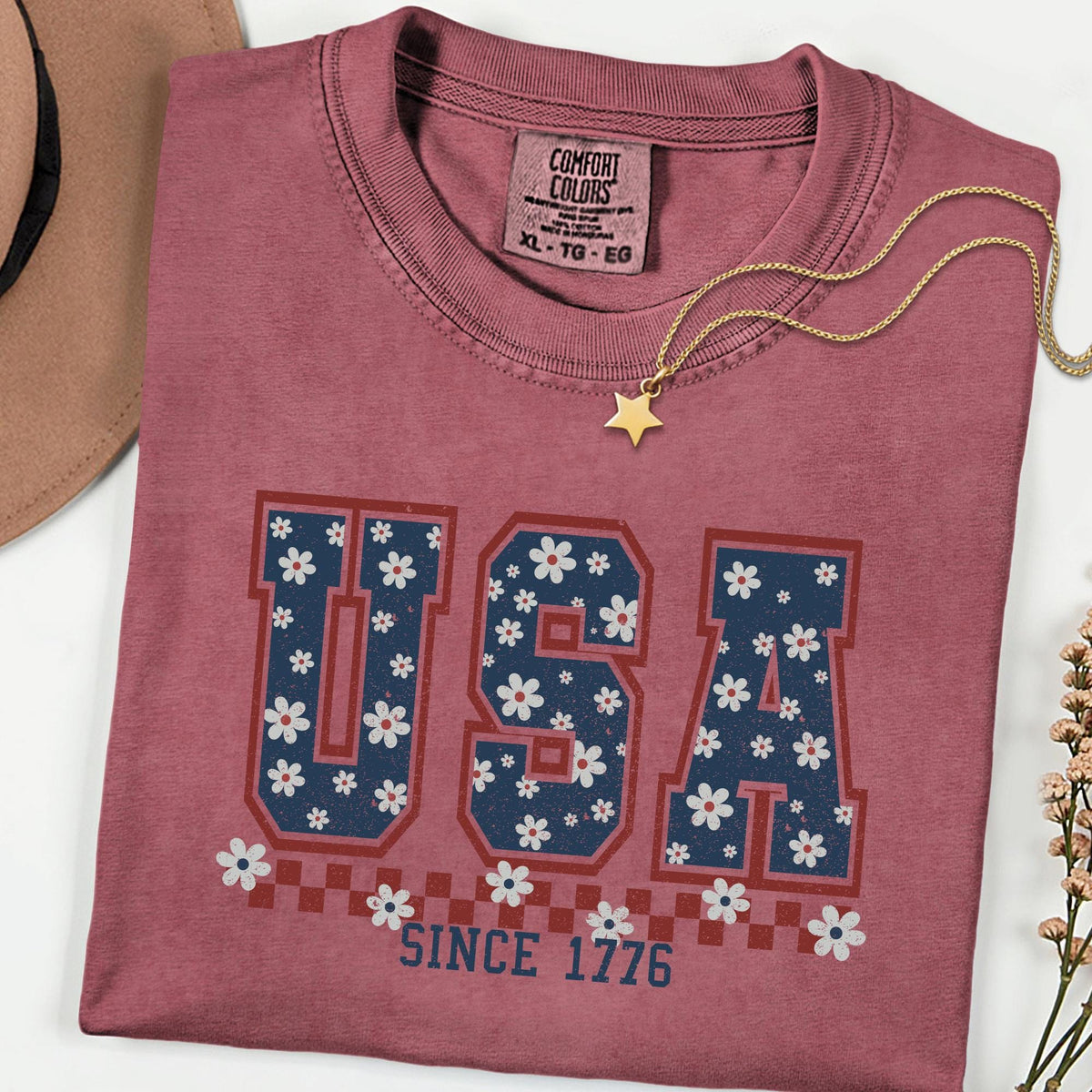 Comfort Colors® USA Since 1776 Shirt 4th of July Gift Shirts, Floral Patriotic Shirt, 250th Anniversary Retro Independence Day Tee