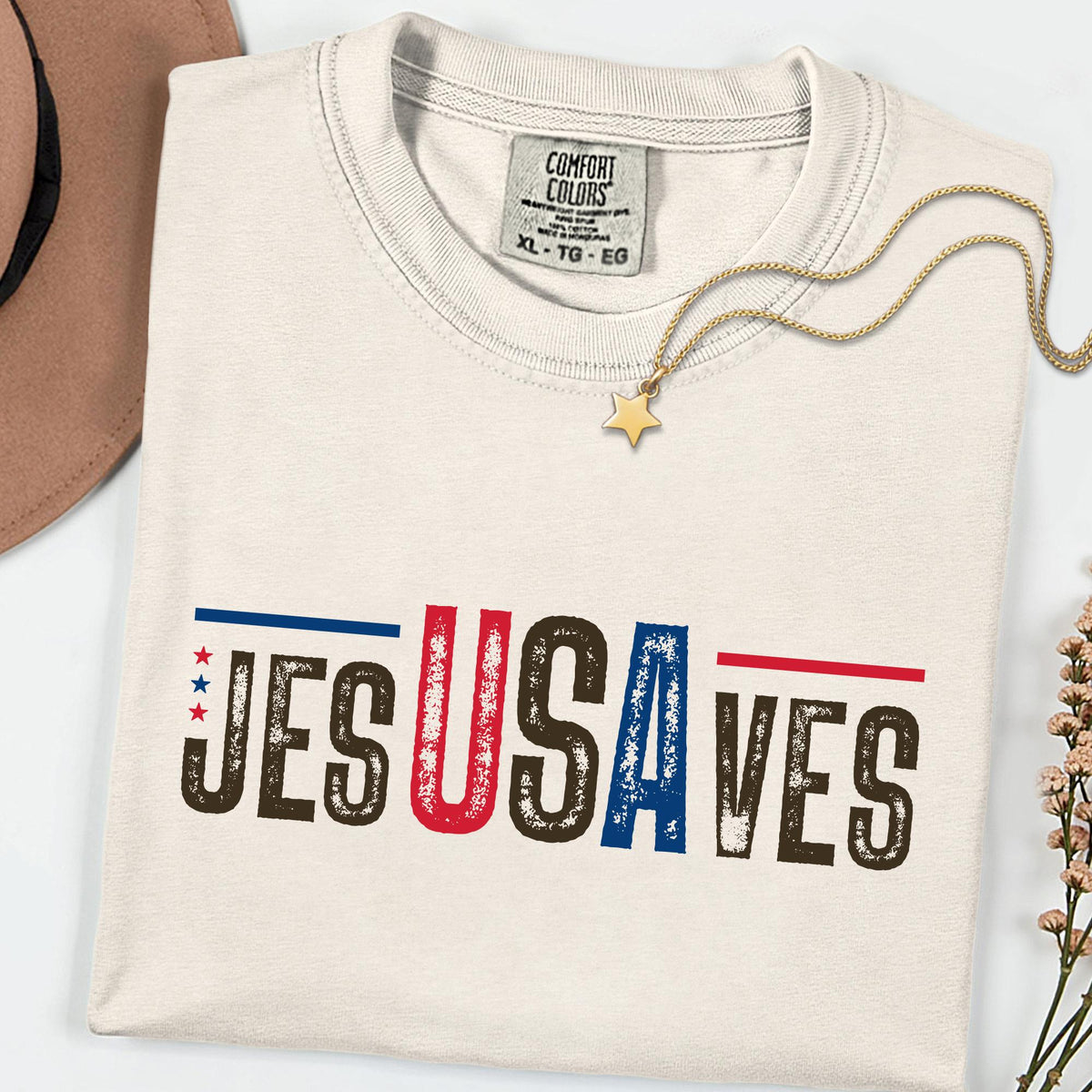 Comfort Colors® Jesus Saves Shirt 4th of July Gift Shirts, Faith Patriotic Shirt, 250th Anniversary Retro Independence Day Tee