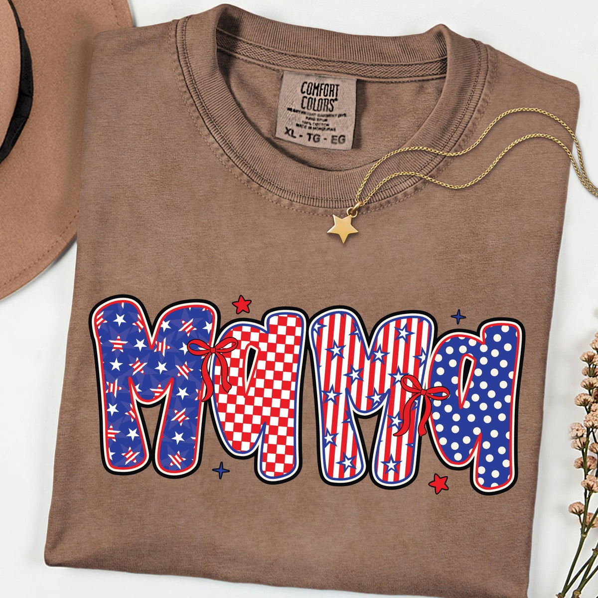 Comfort Colors® Patriotic Mama Shirt 4th of July New Mom Gift Shirts, 250th Anniversary Retro Independence Day Tee