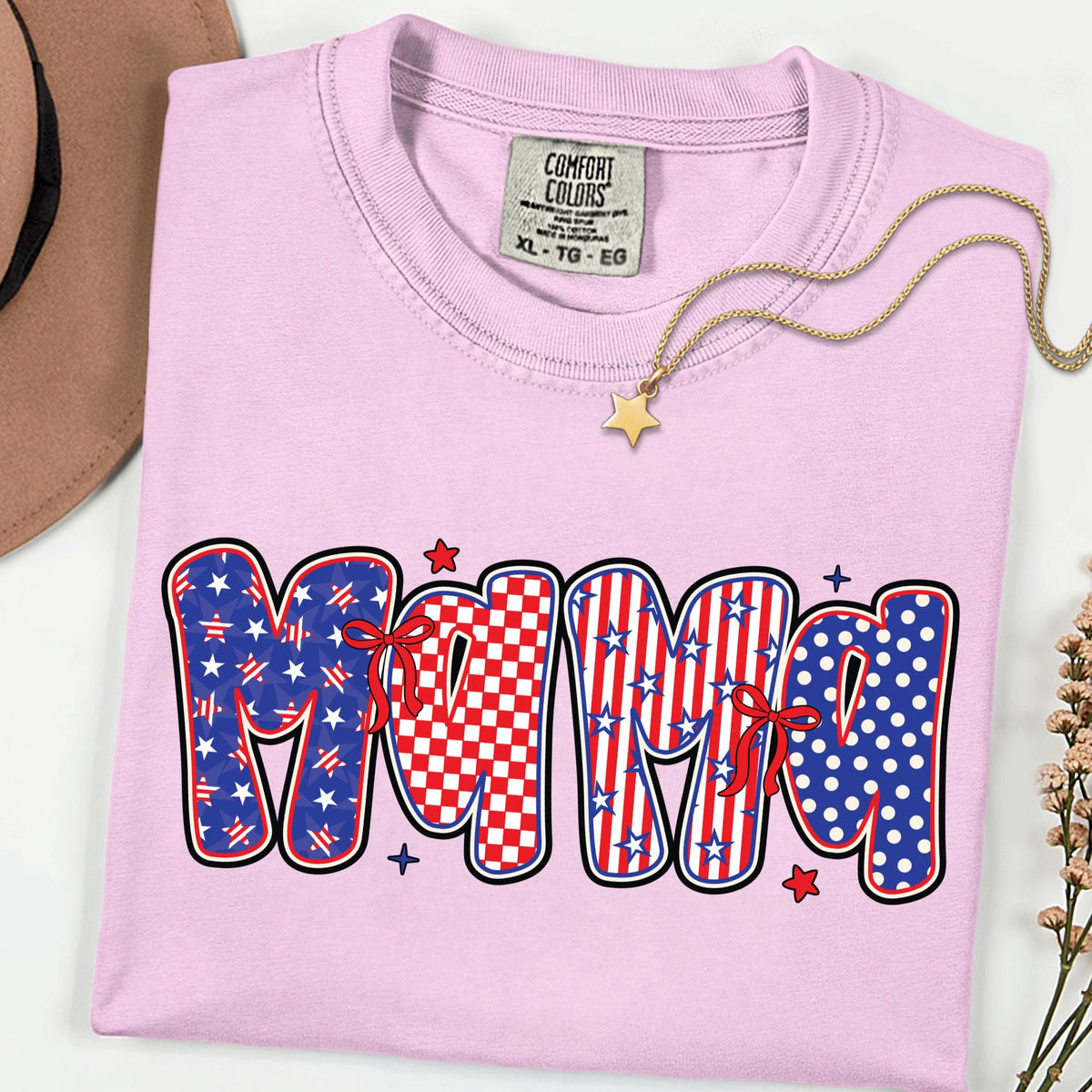 Comfort Colors® Patriotic Mama Shirt 4th of July New Mom Gift Shirts, 250th Anniversary Retro Independence Day Tee