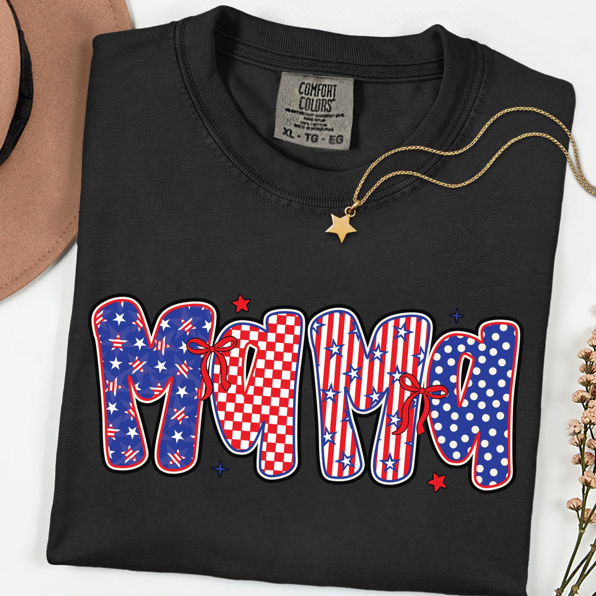 Comfort Colors® Patriotic Mama Shirt 4th of July New Mom Gift Shirts, 250th Anniversary Retro Independence Day Tee