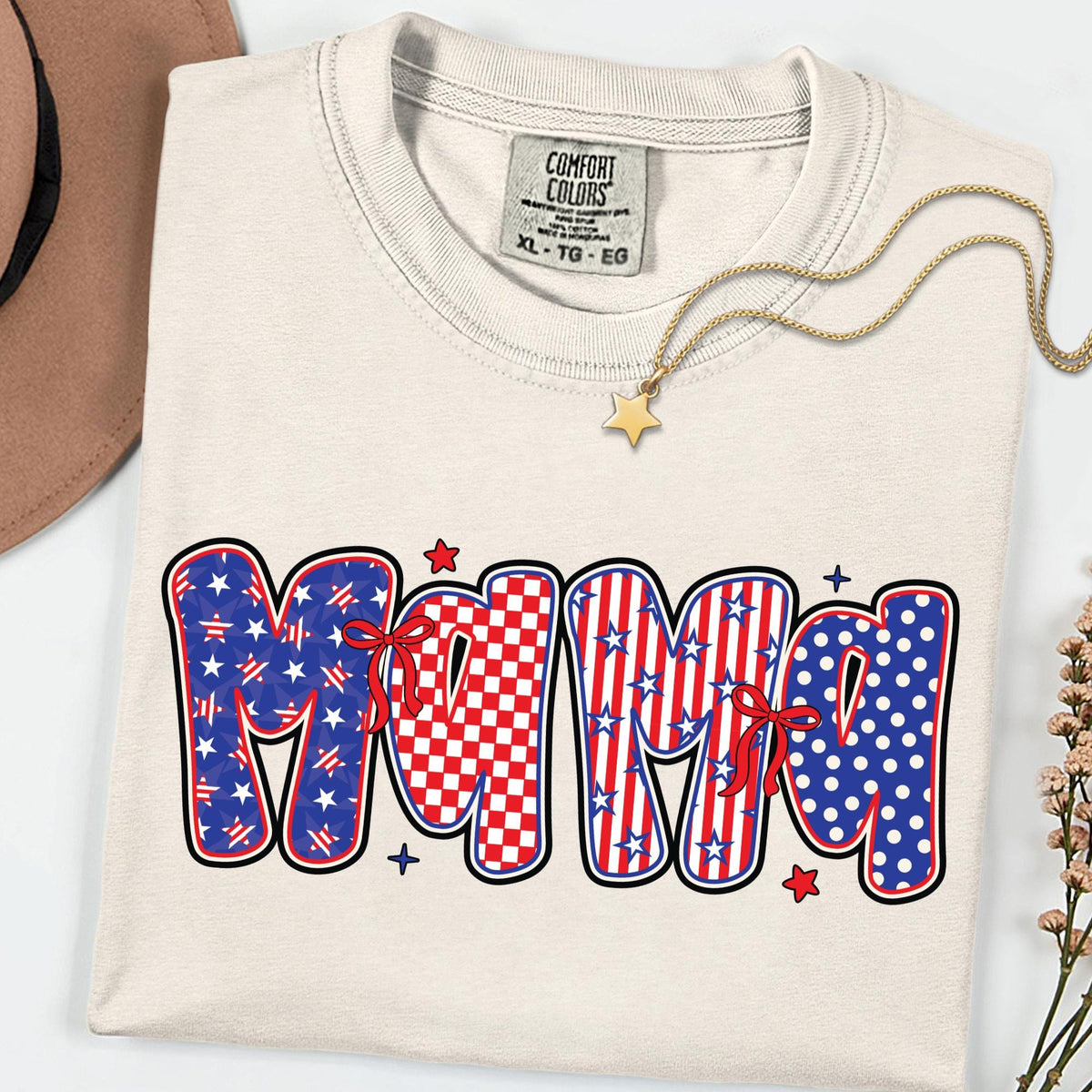 Comfort Colors® Patriotic Mama Shirt 4th of July New Mom Gift Shirts, 250th Anniversary Retro Independence Day Tee