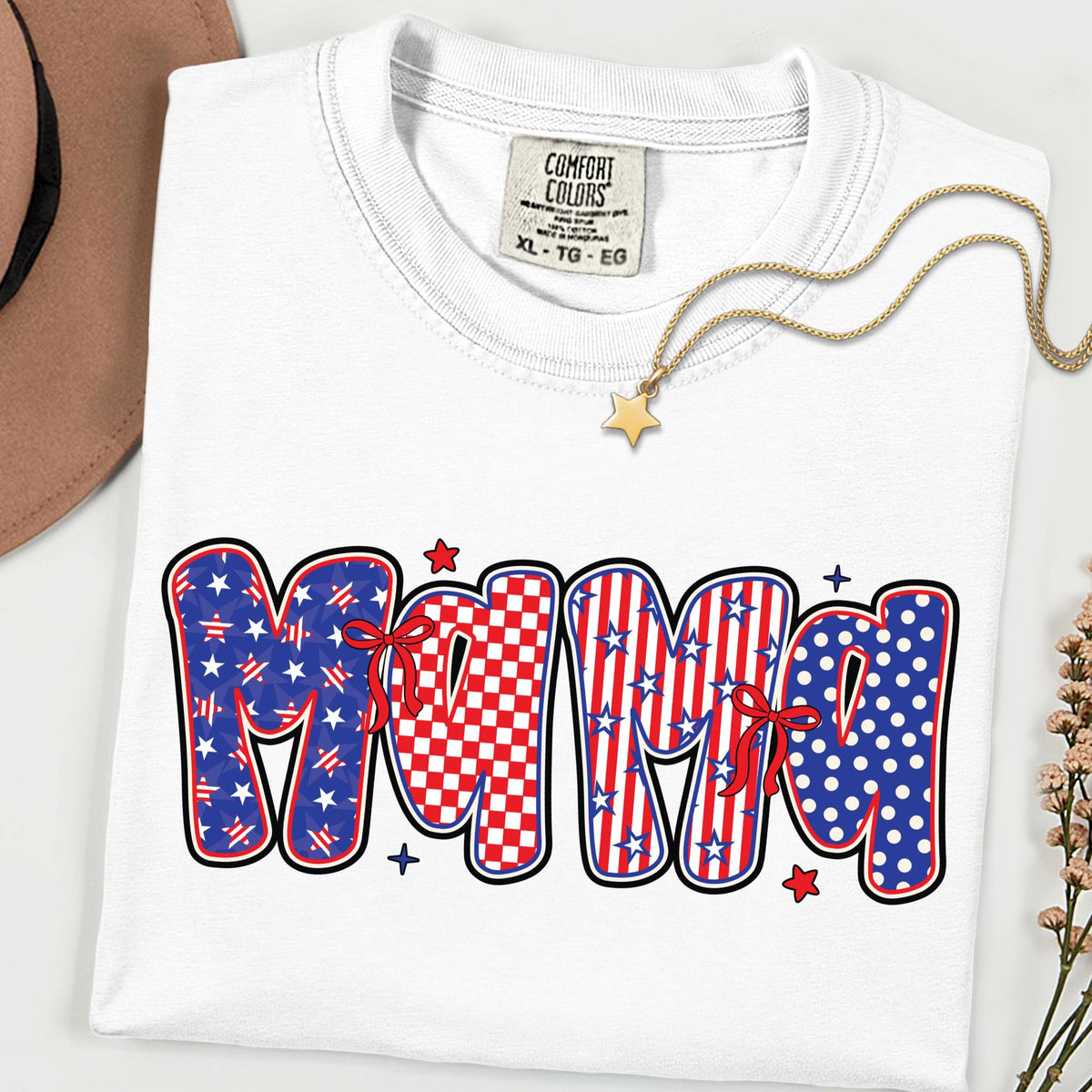 Comfort Colors® Patriotic Mama Shirt 4th of July New Mom Gift Shirts, 250th Anniversary Retro Independence Day Tee