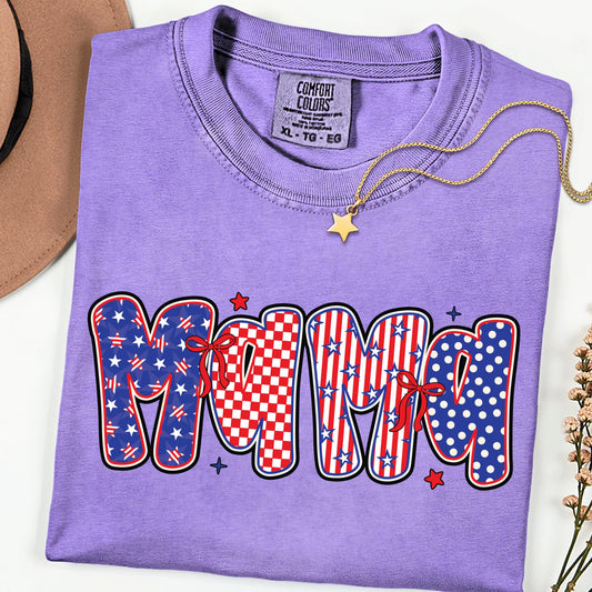 Comfort Colors® Patriotic Mama Shirt 4th of July New Mom Gift Shirts, 250th Anniversary Retro Independence Day Tee
