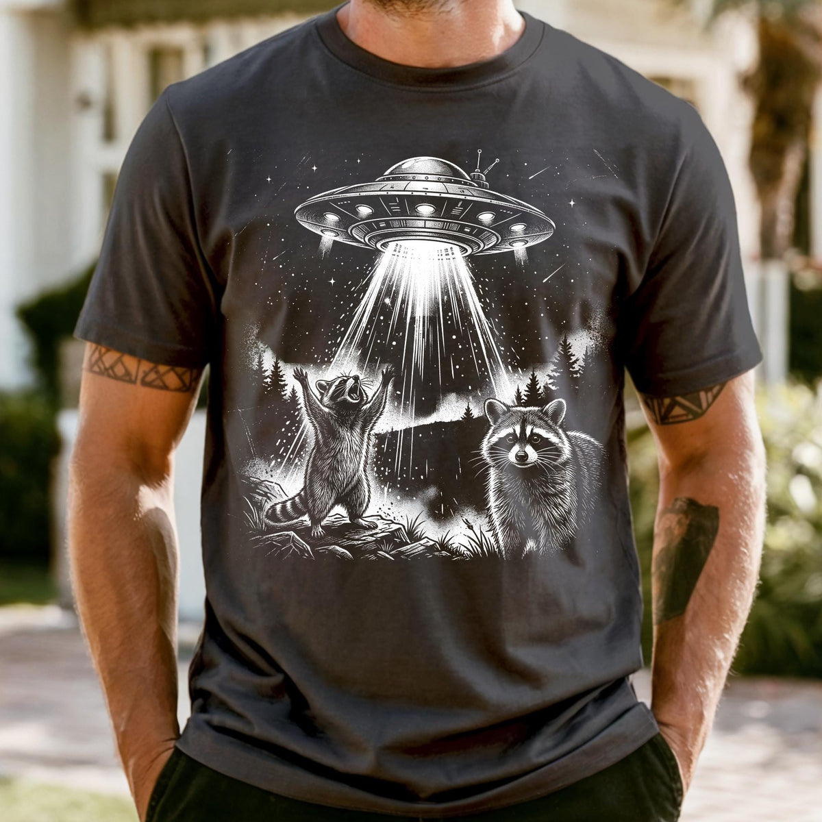 Vintage Raccoon UFO Tshirt, Comfort Colors Raccon Retro Shirt, Raccoon Oversized Shirt, Raccoon Lover UFO Meme Tee