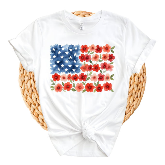 Floral American Flag Shirt , Patriotic 4th of July Tee, Independence Day Outfit, Floral USA Shirts for Women