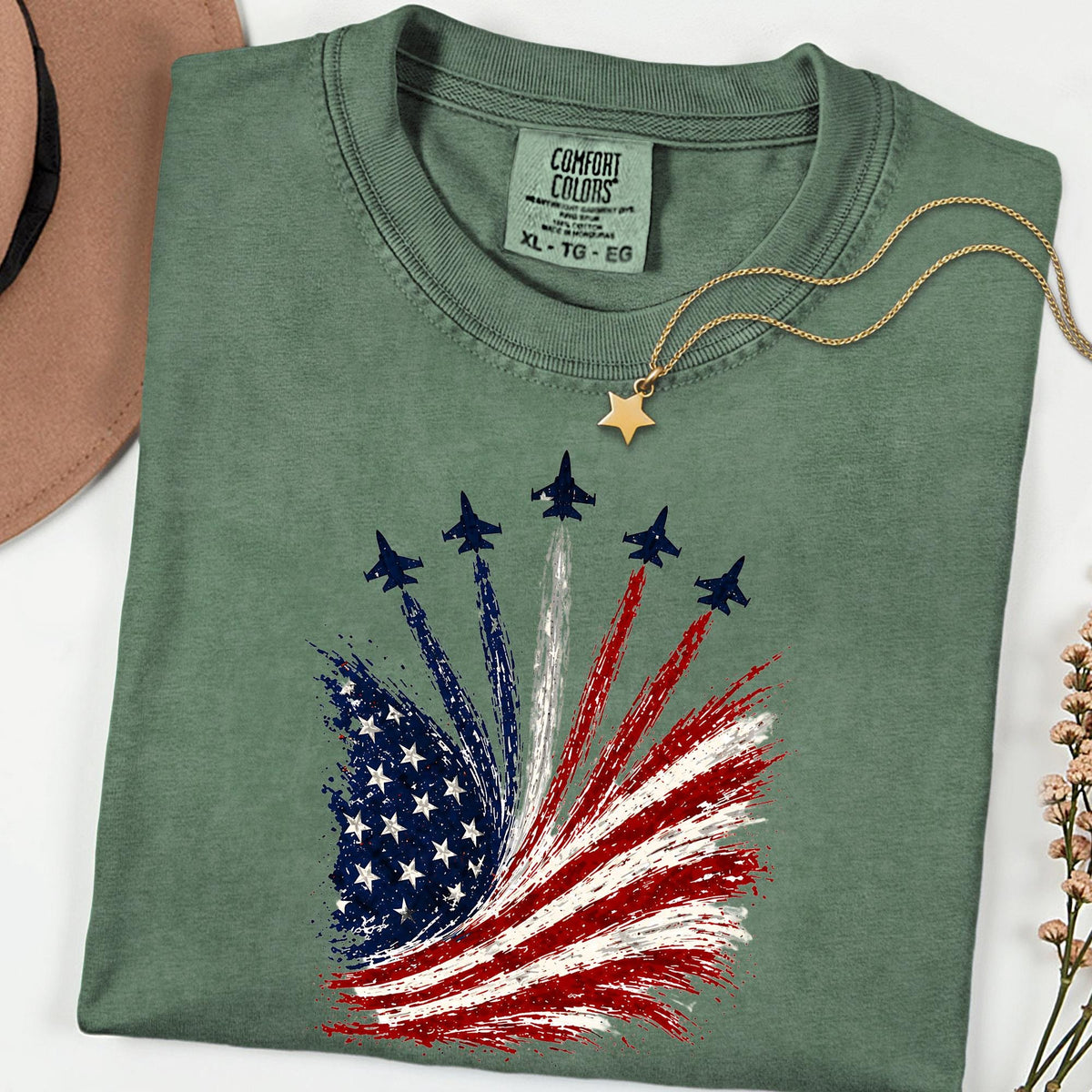 Comfort Colors® American Flag Airplanes Shirt, Patriotic Aviation 4th of July Gift