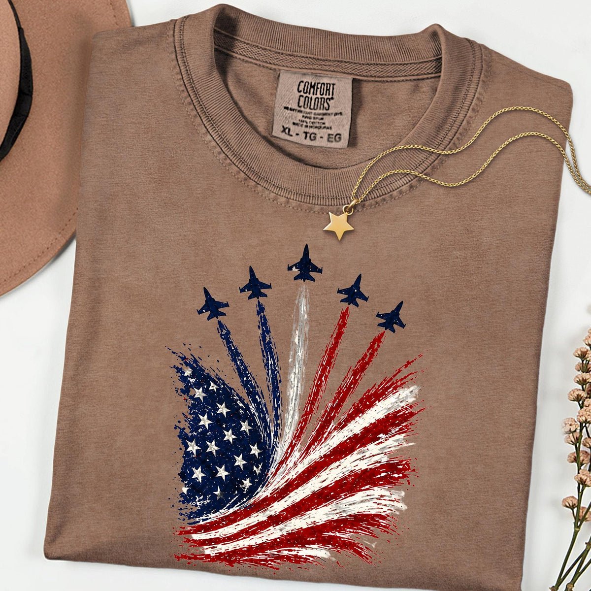 Comfort Colors® American Flag Airplanes Shirt, Patriotic Aviation 4th of July Gift