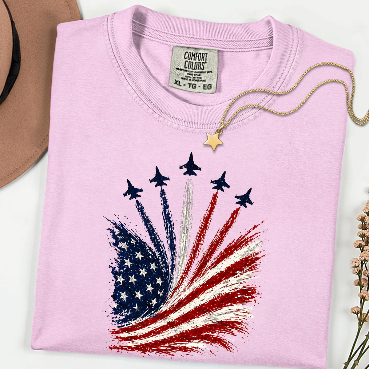 Comfort Colors® American Flag Airplanes Shirt, Patriotic Aviation 4th of July Gift