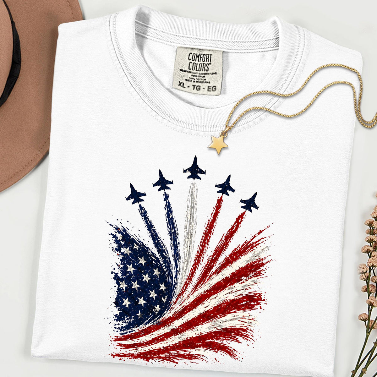 Comfort Colors® American Flag Airplanes Shirt, Patriotic Aviation 4th of July Gift