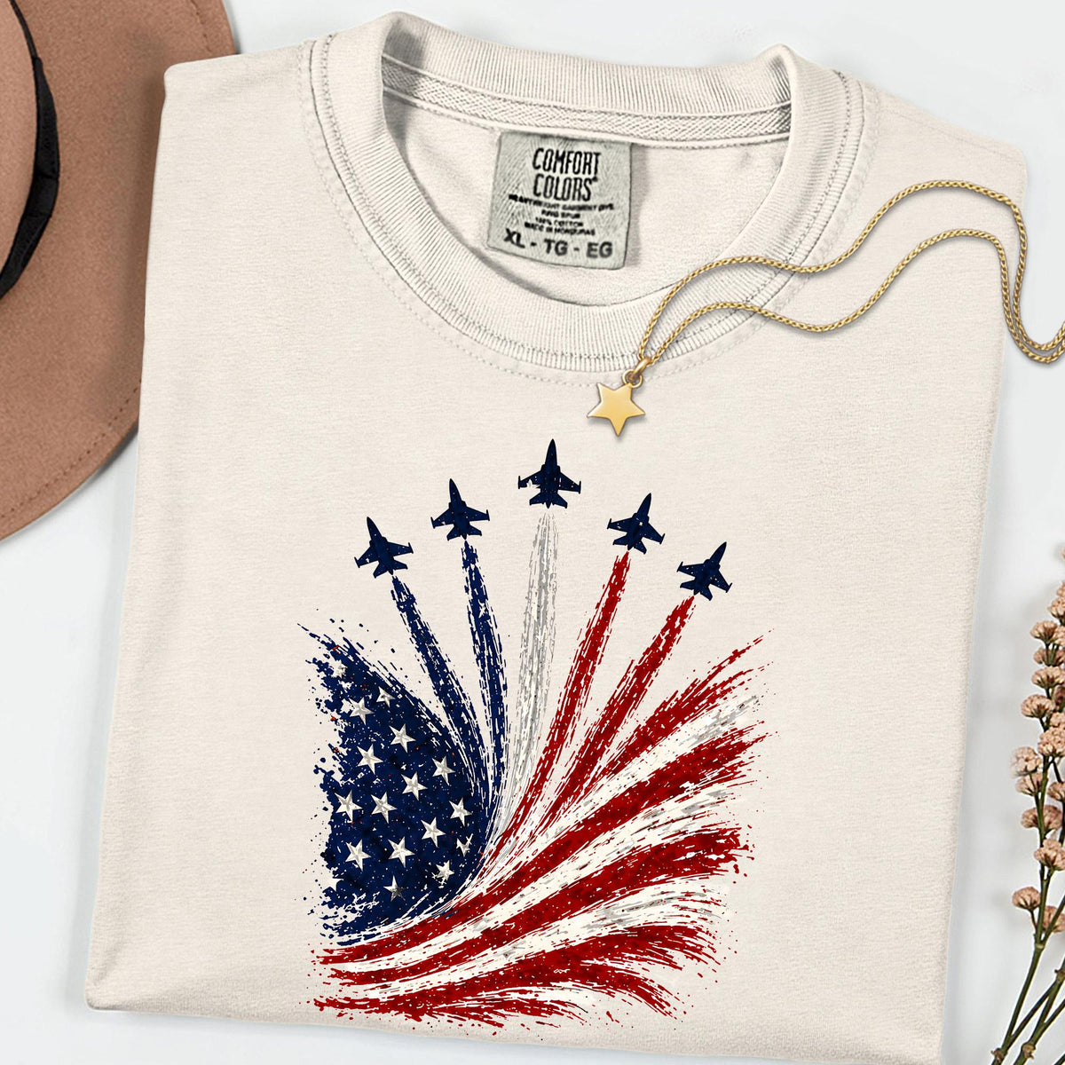 Comfort Colors® American Flag Airplanes Shirt, Patriotic Aviation 4th of July Gift
