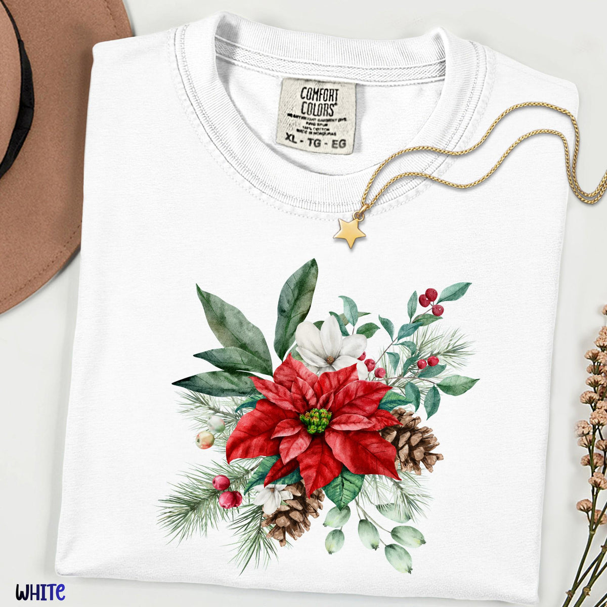 Christmas Floral Comfort Colors® Shirt, Family Christmas Shirt, Vintage Botanical Tee, Unisex Holiday Shirt, Christmas Gift for Women
