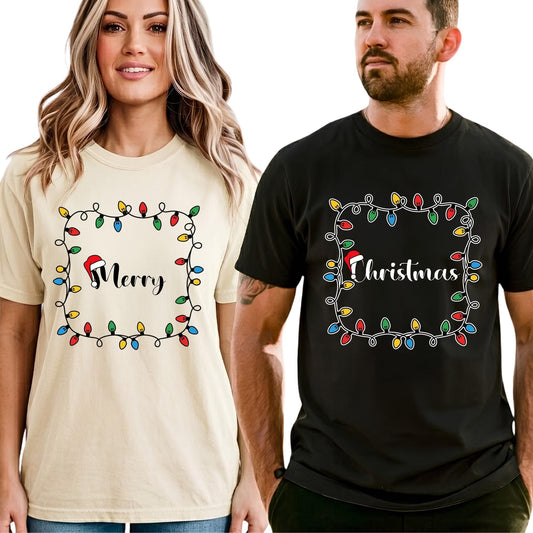 Comfort Colors® Merry Christmas Matching Shirt, Christmas Lights Tee, Christmas Gift For Couples