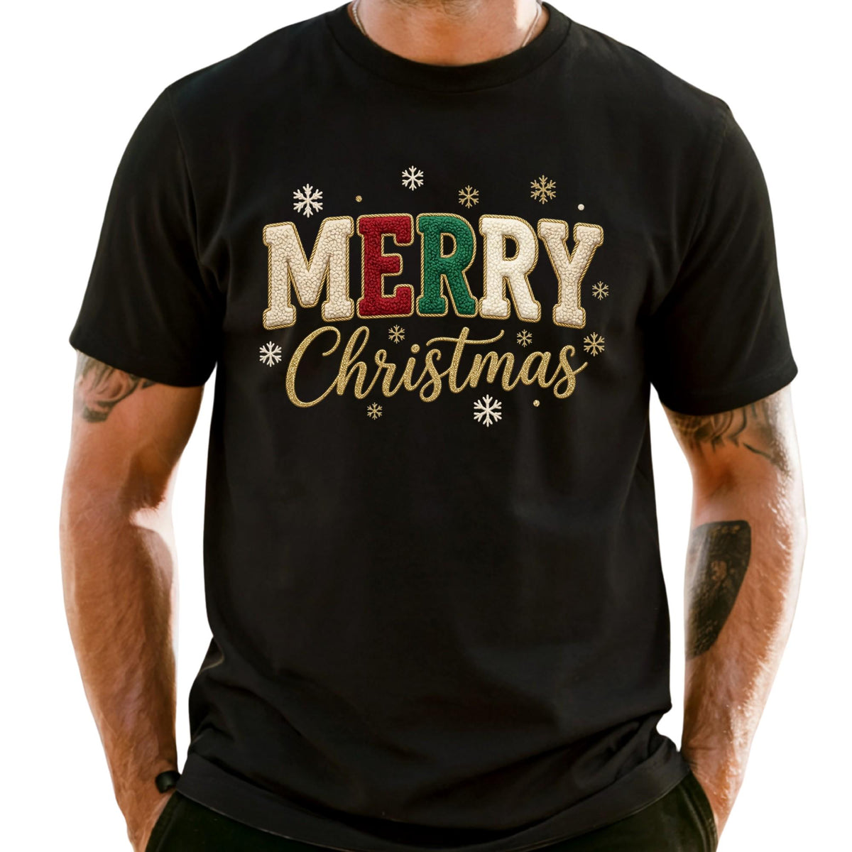 Comfort Colors® Embroidered Look Merry Christmas Shirt, Embriodery Look Xmas Gift Sweatshirt