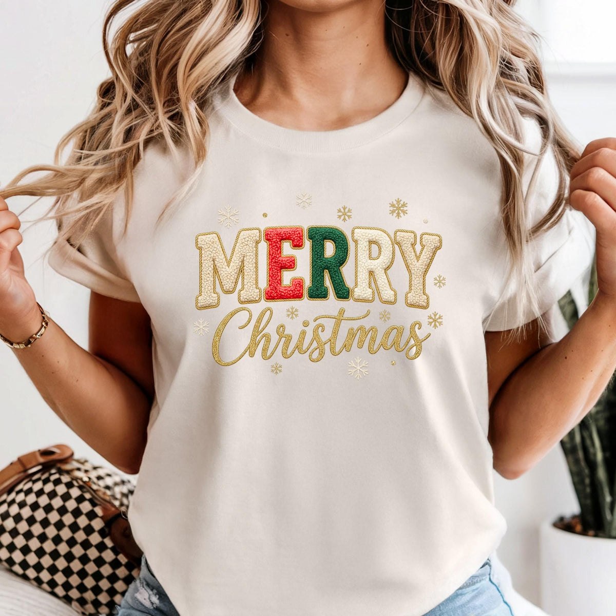 Comfort Colors® Embroidered Look Merry Christmas Shirt, Embriodery Look Xmas Gift Sweatshirt