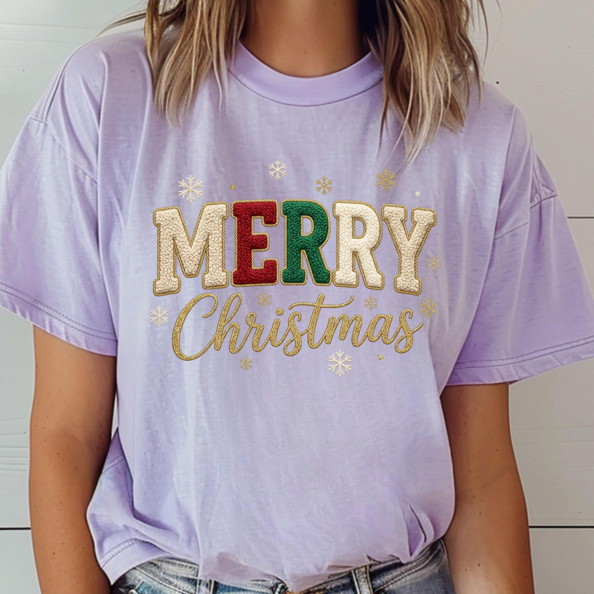 Comfort Colors® Embroidered Look Merry Christmas Shirt, Embriodery Look Xmas Gift Sweatshirt