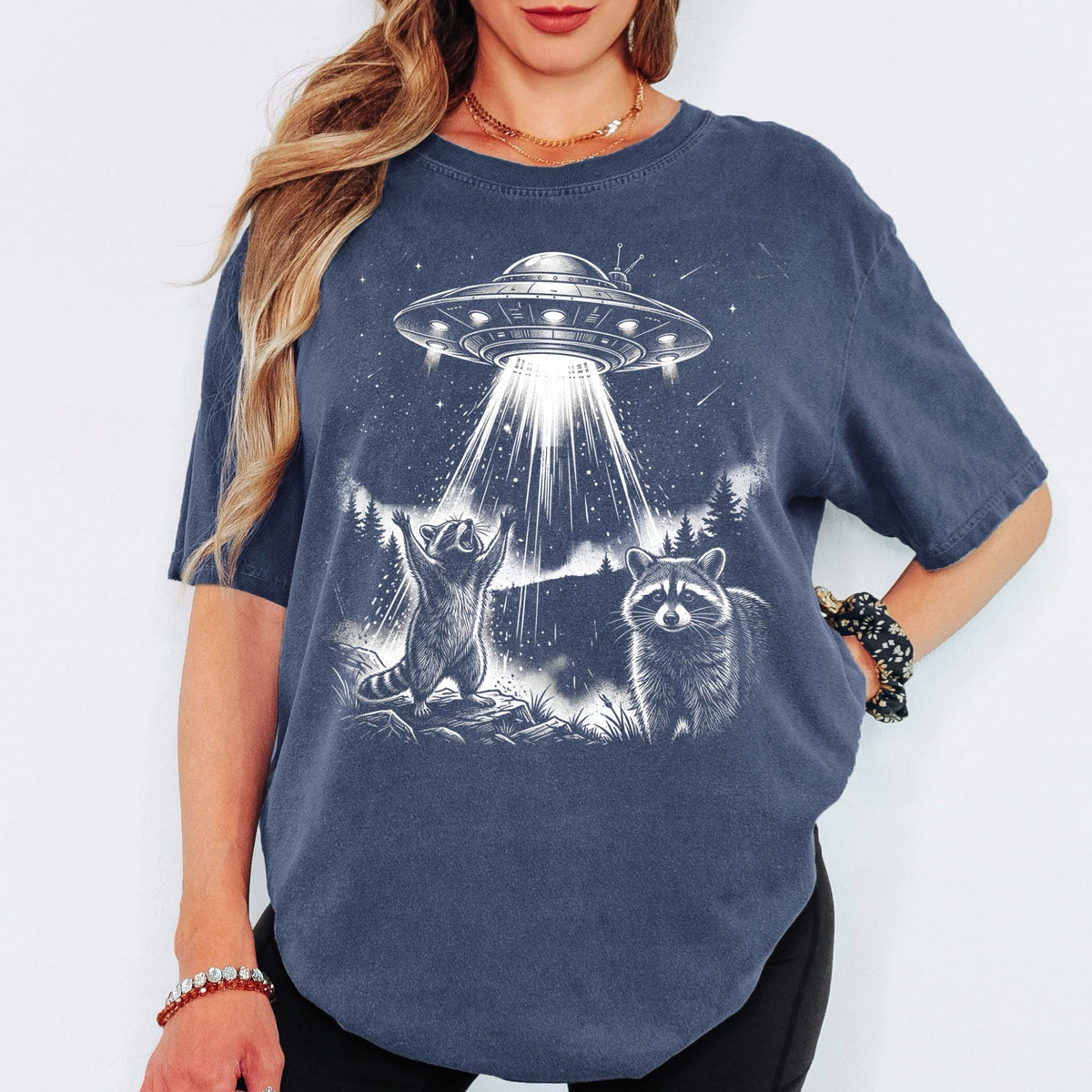 Vintage Raccoon UFO Tshirt, Comfort Colors Raccon Retro Shirt, Raccoon Oversized Shirt, Raccoon Lover UFO Meme Tee