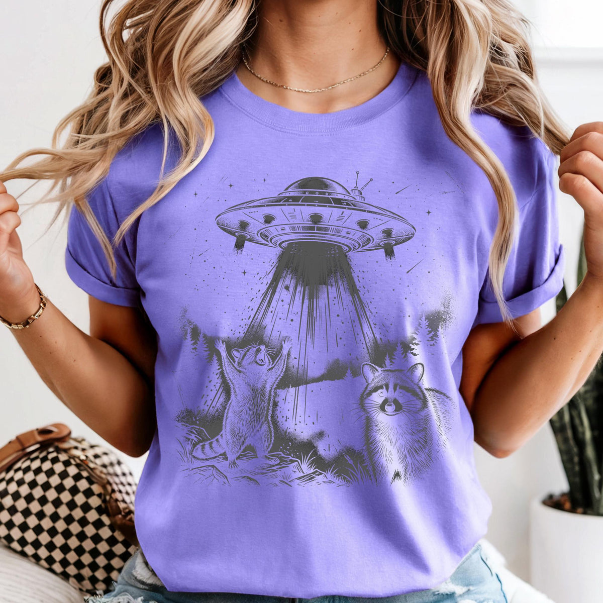 Vintage Raccoon UFO Tshirt, Comfort Colors Raccon Retro Shirt, Raccoon Oversized Shirt, Raccoon Lover UFO Meme Tee