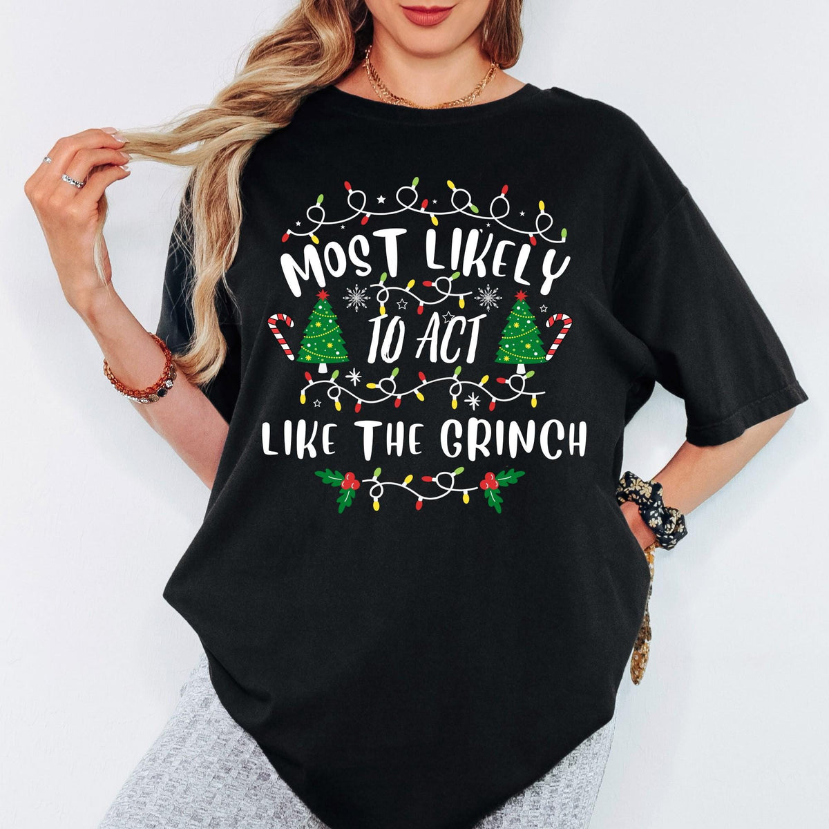 Custom Comfort Colors® Most Likely Christmas Shirt, Family Matching Xmas Pajamas Gifts For Her | Him