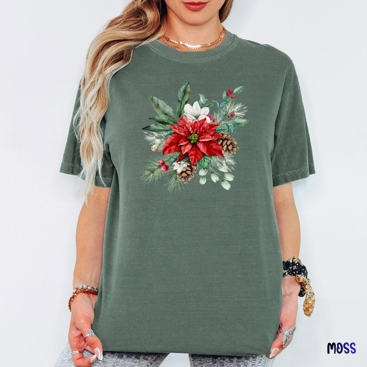 Christmas Floral Comfort Colors® Shirt, Family Christmas Shirt, Vintage Botanical Tee, Unisex Holiday Shirt, Christmas Gift for Women