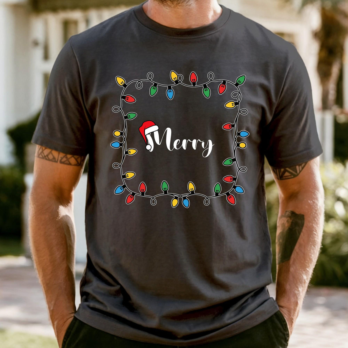 Comfort Colors® Merry Christmas Matching Shirt, Christmas Lights Tee, Christmas Gift For Couples