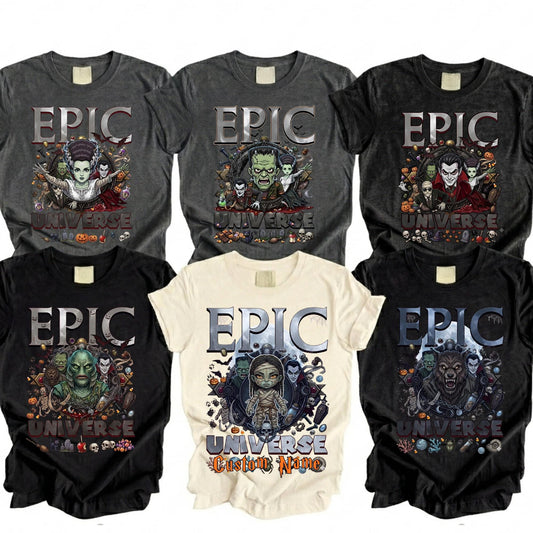Custom Comfort Colors® Epic Universe Halloween Shirt, Family Matching Spooky Season Universal Monsters Shirts, Dark Universe Monsters Tee