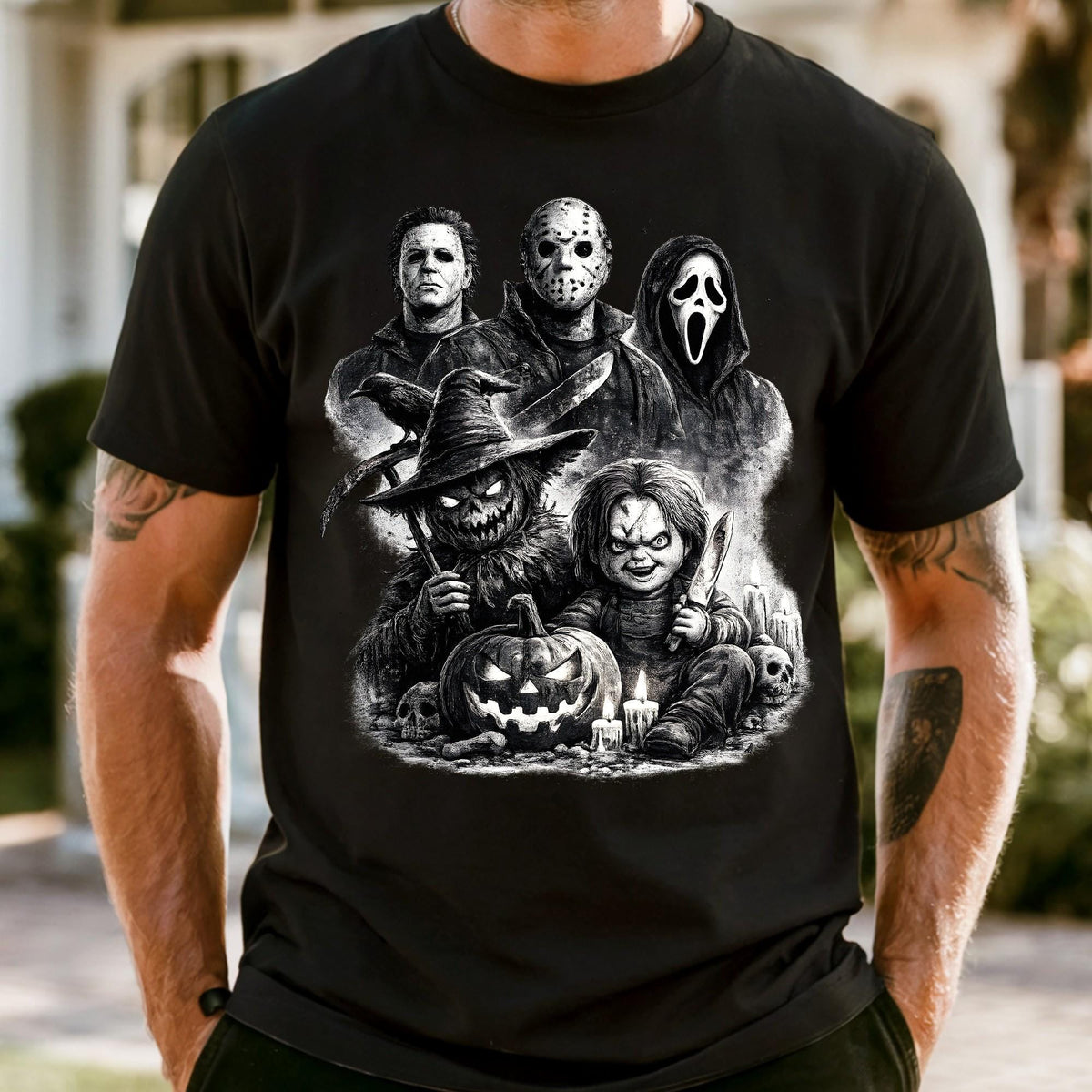 Retro Horror Movie Characters Halloween Shirt, Matching Halloween Party Tee, Spooky Group Costume Shirt, Halloween Gift
